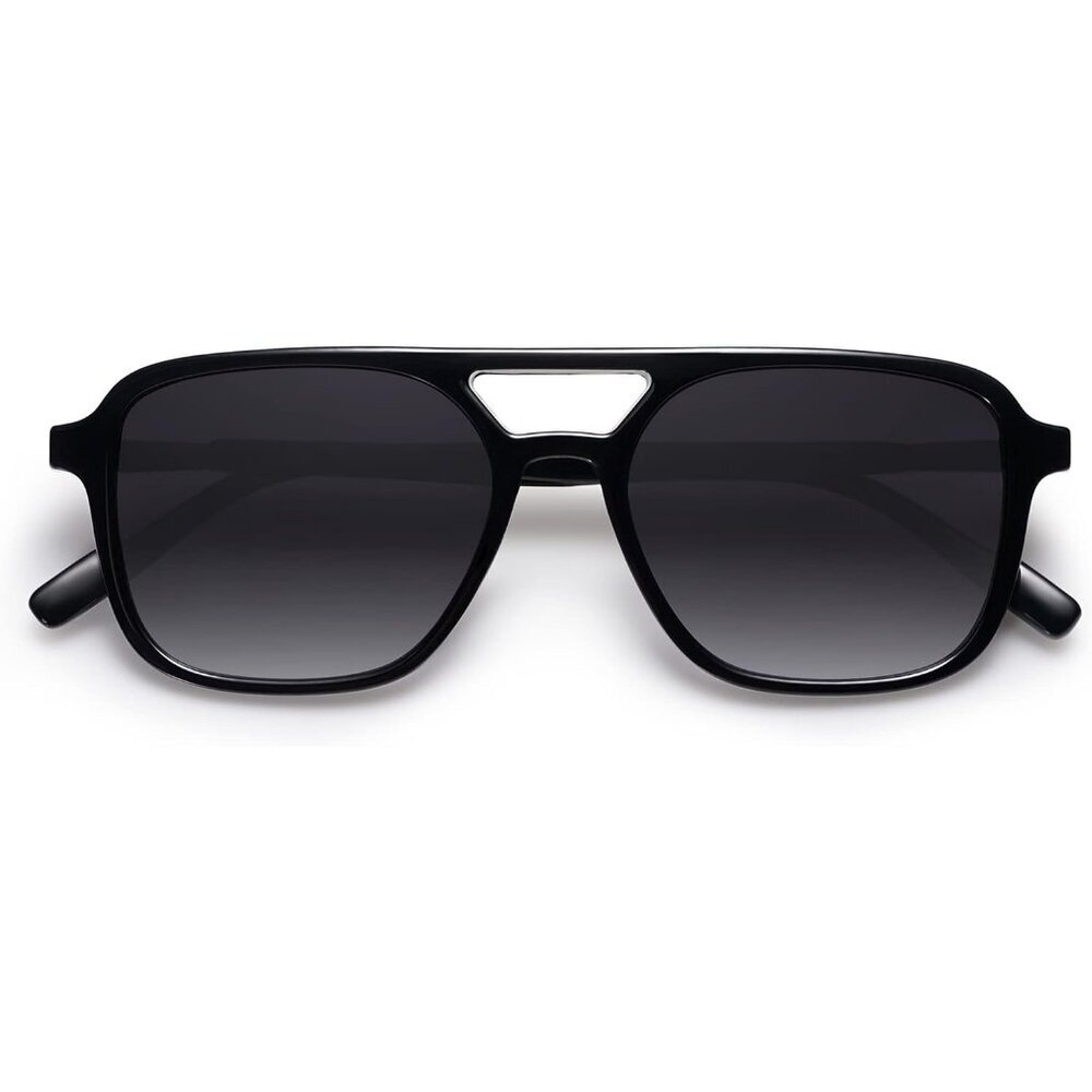 Women's Black Grey Trendy Rectangle Retro Aviator Sunglasses Elegant Frame - Picture 4 of 7